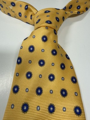 Robert Talbott Lamel Smith Ltd Silk Neck Tie Gold Yellow Blue Medallion USA 
