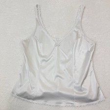 Vintage Warners Satin Camisole Slip Tank Top Womens Size 38 White Lace Trim