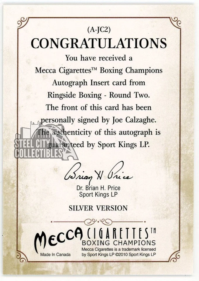 Joe Calzaghe 2010 Ringside Round 2 Boxing Autograph Card #A-JC2 - Image 2 of 2