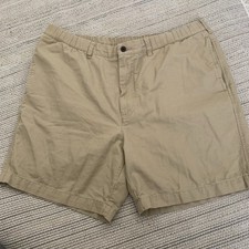 Lands End Shorts Mens 40 Khaki Elastic Waist Drawstring Cotton Twill Pockets