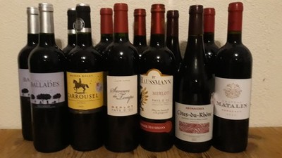 (8,00  / 1l) 12 Fl. Tour de Rotwein Frankreich Rhone, Merlot, Bordeaux Rotweine