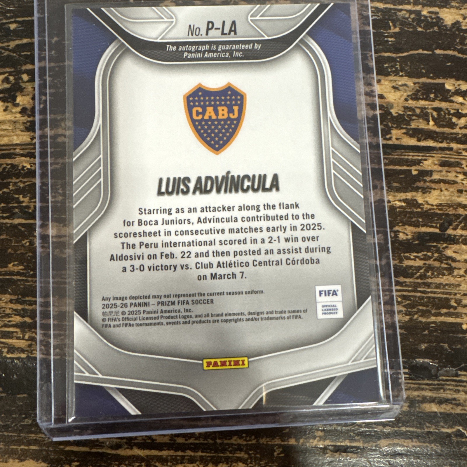 Luis Advincula 2025 Panini Prizm FIFA #P-LA Penmanship Auto view 2