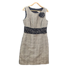 Vintage Dressbarn Womens Pencil Dress Size 10 Black Cream Tweed Sleeveless