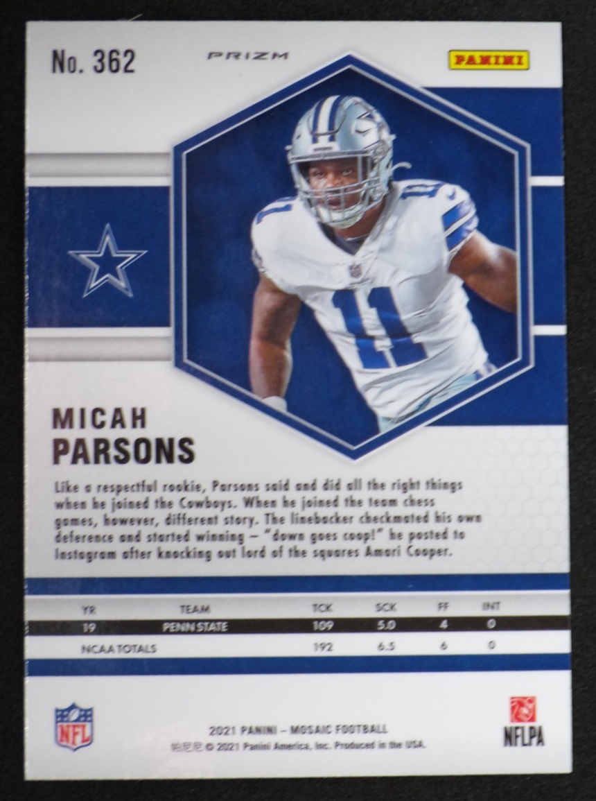 2021 Mosaic Honeycomb Prizm #362 Micah Parsons Dallas Cowboys RC