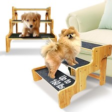 Dog Stairs for Small Dogs,3-Step Bamboo Wooden Dog/Pet/Cat Steps Ramp for Cou...