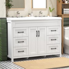 47.3" Bathroom Vanity Double Sink Ceramic Freestanding Cabinet Storage Drawers