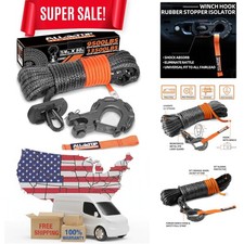 ALL-TOP Synthetic Winch Rope w/Hook & Isolator, 1/4in x 50ft, 9500Lbs UHMWPE ...