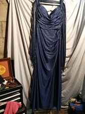 Eureka Navy Glitter Ruched Sleeveless Long Formal Gown Dress Cowl Neck L