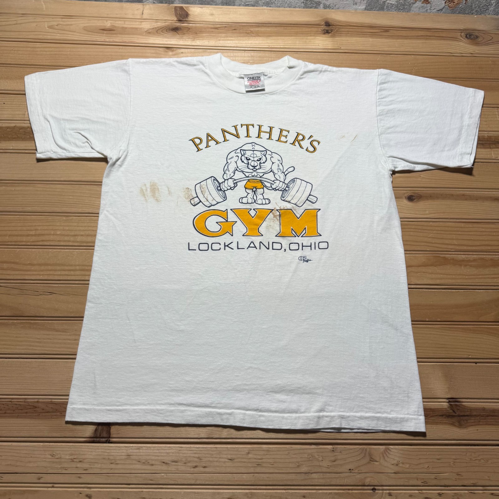 Vintage 90s Panther's Gym Fitness Deadlift Lockland Ohio Graphic T-Shirt USA XL
