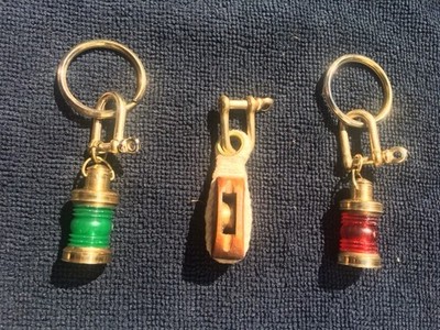Vintage Marine Solid Brass Key Chains ,Red & Green Lanterns & Block & Tacker