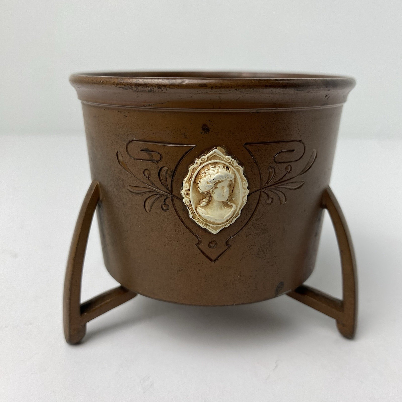 Benedict Athenic Bronze 1428 Footed Pot Planter Jar Cameo Arts & Crafts 2.75”