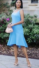 Ann Taylor Square Neck Hi Low Flare Midi Dress Sky Blue Party Cocktail Women 6