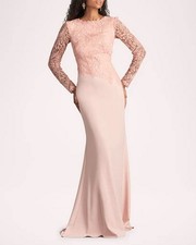 Tadashi Shoji Adobe Blush Pink Embroidered Long Sleeve Gown Size 8 518