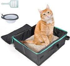 15 x 11 x 6 Portable Cat Travel Litter Box with Lid, Scoop, and Bowl
