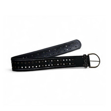 Black Leather Belt Gold Studs 40 Inch