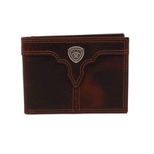 A3550202 Ariat Men's Center Bump Shield Logo Bifold Wallet - Brown NEW