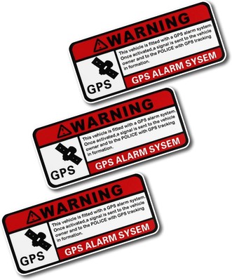 3PCS Car Stickers,Warning GPS Alarm System Anti-Theft Tracking Red 