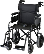 NOVA Lightweight Transport Chair w/ Locking Hand Brakes, 12 Rear Wheels, Black