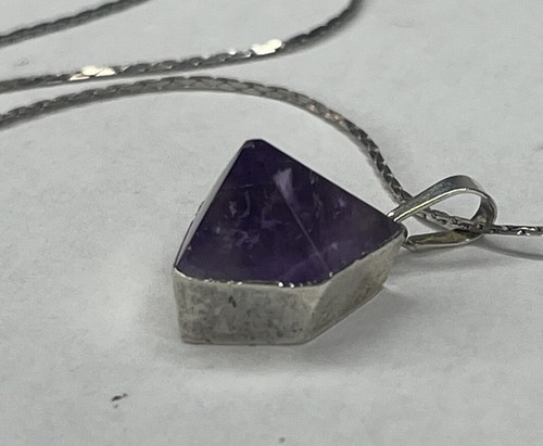 Amethyst Stone Encased in Silver with 24" Silver Plate Chain - Picture 4 of 11