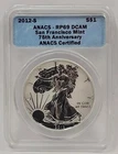 2012 S American Silver Eagle Rev Proof 75th Anniversary ANACS RP69 DCAM  Rm165