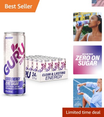 ZERO SUGAR Organic Wild Berry Energy Drink - 140MG Natural Caffeine, 24 Pack