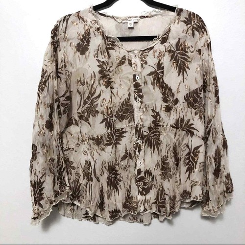 Coldwater Creek Medium peasant blouse metallic bronze boho eBay