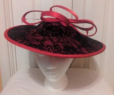 Ashro Womens Red With Black Lace Hat Feathers Red Hat Society Chin Strap