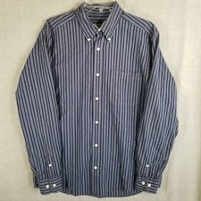 Eddie Bauer Men's Medium Dress Shirt Relaxed Fit Blue Striped Button Down Cotton