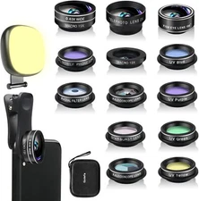 Phone Camera Lens Kit, 14 in 1 Lenses with Selfie Light for iPhone 14 13 12 1...