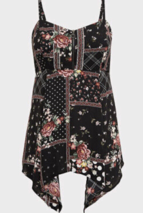 Torrid Black Floral Patchwork Georgette Zip Front… - image 10