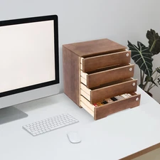 4 Layers Vintage Jewelry Organizer Wooden File Storage Box with Lockable Drawers