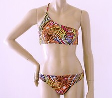 One Shoulder Bikini Top and Full Coverage Bikini Bottom in Mosaic Print S-M-L-XL