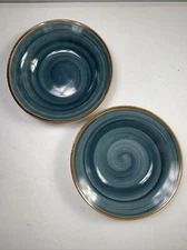 Pacific by Thomson Pottery Large Rim Soup Bowl Set of 2 - Blue Swirl