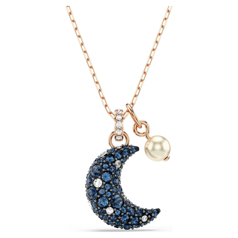 Swarovski Sublima Pendant Necklace Crystal Pearl Moon Rose Gold-Tone Plated
