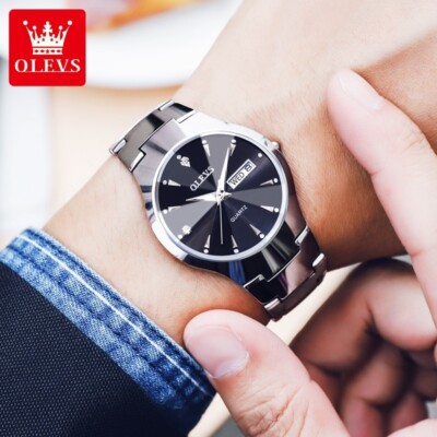 Man's Luxury Tungsten Steel Gems Waterproof Dress Day Quartz Wrist Watches