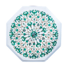 18" Marble side end table top semi precious stones malachite inlay home decor