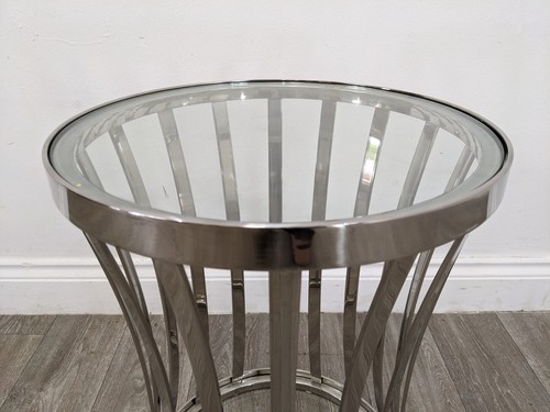 COFFEE TABLE Circular Glass Top Mirrored Chrome Side Lamp Table FREE DELIVERY - Picture 15 of 18
