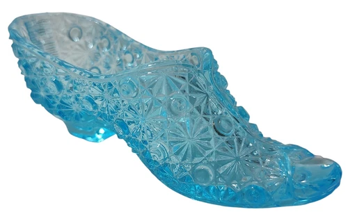 Fenton Glass Slipper Figurine Ice Blue Daisy and Button Pattern Vintage