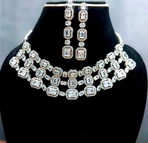 Set De Collier Tikka Bollywood - Style Ethnique Indien - Plaqué Argent - Neuf Avec étiquettes