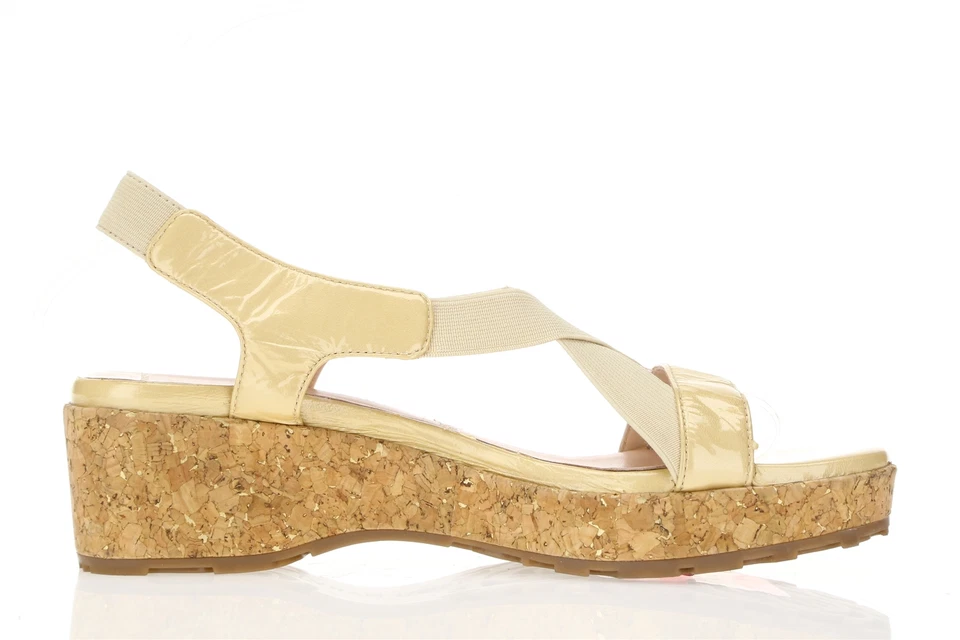Sandalias de mujer TARYN ROSE beige charol cuña con cordones talla. 7 M Foto 3 de 4