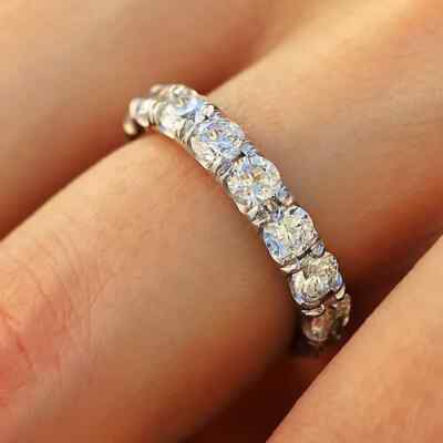 1.5TCW Round Cut Moissanite Full Eternity Engagement Ring 14k White Gold Plated