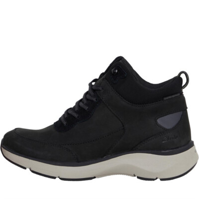 Women's Clarks Wave 2.0 Mid Waterproof Nubuck Leather Boots Black Combi 53657