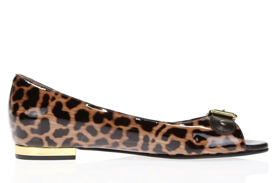 Anyi Lu Womens Leopard Print Patent Leather Slip On Open Toe Flats  Size 36.5 - Image 4 of 4