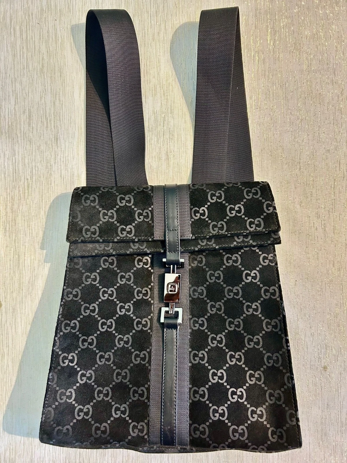 Tom Ford — Gucci Tom Ford 1997  Collectors Item Black GG Pattern Suede Jackie Backpack