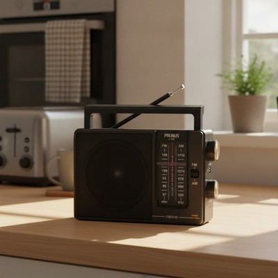 J03 AM/FM Radio   Portable, AC Plug or AA Battery, Large Speaker & Knobs