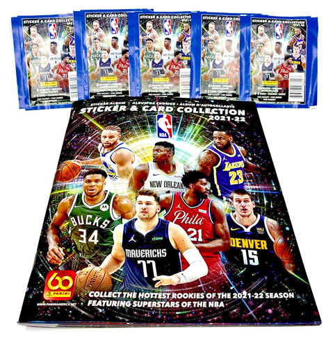 2021-2022 Panini NBA Sticker & Card Album + (5) Factory Sealed Packs!