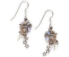 New Silver Forest Crescent Moon Cloud Stars Lightning Bolt Dangle Earrings