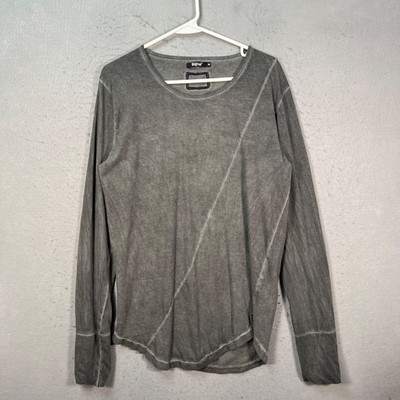 Tigha Gray Long-Sleeve Cotton T Shirt w/ Asymmetric Stitching Mens Medium