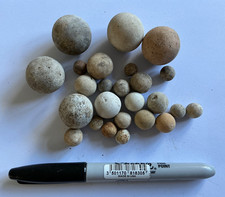 Vintage Clay Marbles x 25 Various Sizes