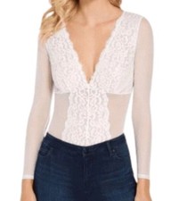 INC International Concept intimates Bodysuit Women Small Washed White Lace Mesh